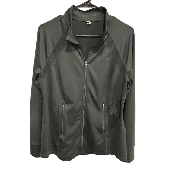 Ideology Black Full Zip Activewear Jacket Mesh Panels Zippered Pockets Sz Large - Picture 1 of 10